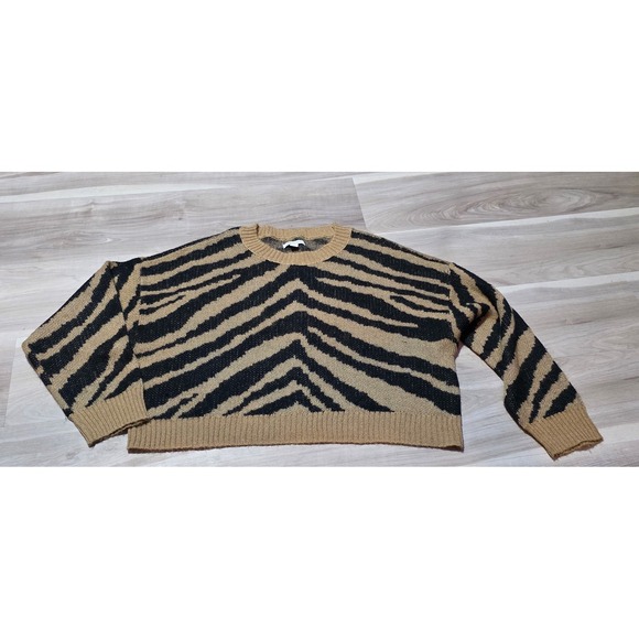 American Eagle Outfitters Sweaters - American Eagle Zebra Sweater Animal Print Cropped Knit Pullover Medium Tan Black